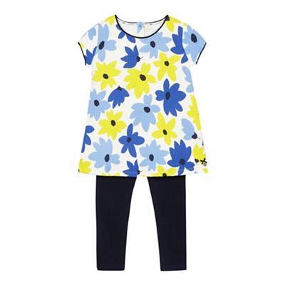 Girls' multi-coloured flower print top and leggings set